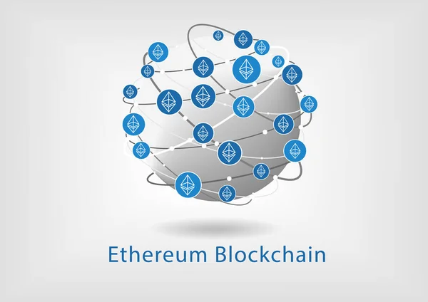 Ethereum Blockchain Alimentado Como Conceito Para Criptomoeda Ilustração Vetorial Globo — Vetor de Stock