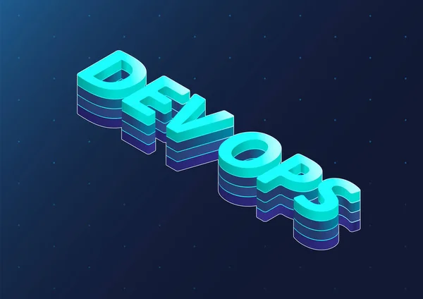 Dev Ops Texto Vectorial Isométrico Letras Azules Isométricas Sobre Fondo — Vector de stock