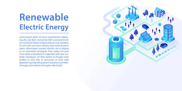 Conceito Energia Elétrica Renovável Como Grande Banner Web Ilustração Vetorial — Vetor de Stock