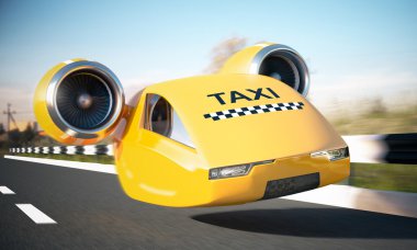 Bir otoyolda araba Ttaxi hızlı sarı araba