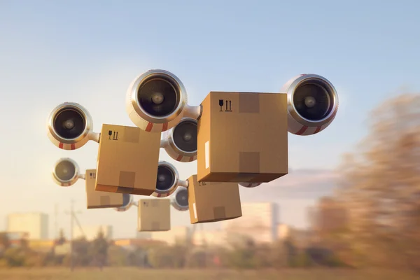 Flygande leverans av paket box — Stockfoto