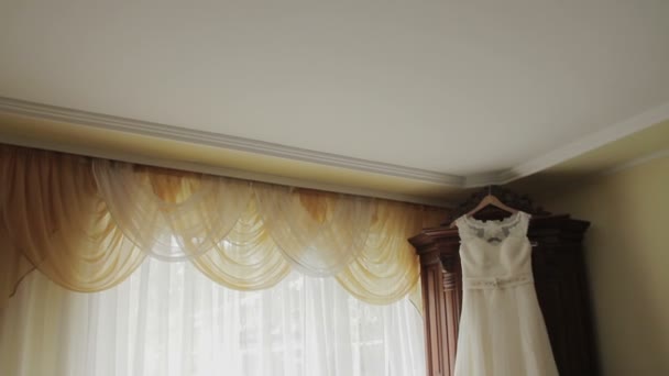 Wedding Dress in Room. — Stock Video