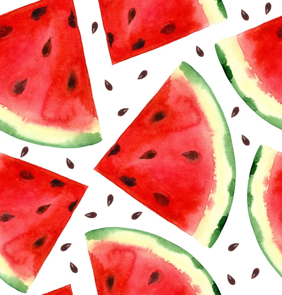 Aquarel handgeschilderde watermeloen naadloze patroon. Witte achtergrond. — Stockfoto