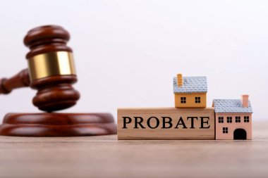 Gavel ve ahşap blok metin PROBATE Business konsepti