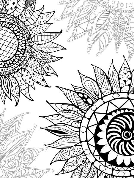 Boyama kitabı için çizilmiş zentangle ayçiçeği süsleme el
