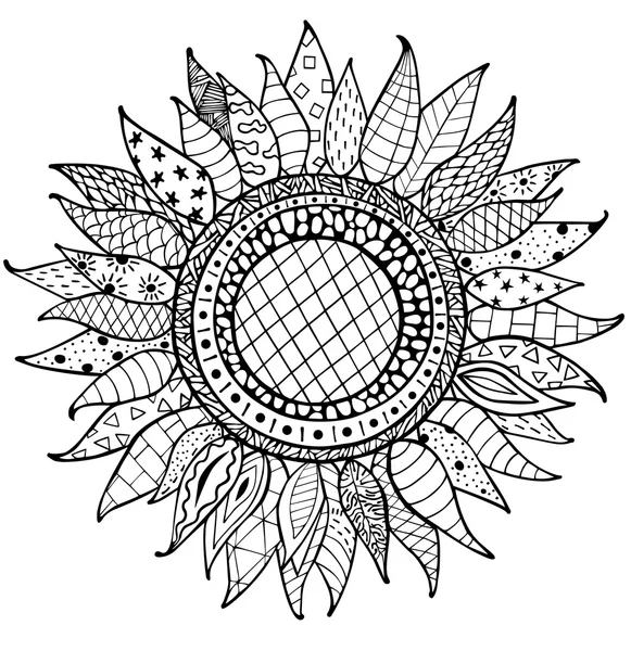 塗り絵を描画 zentangle ひまわりの飾りを手します。 ストック 塗り絵を描画 zentangle ひまわりの飾りを手します。 ストック