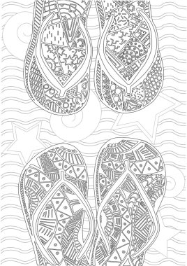 Boyama kitabı için elle çizilmiş zentangle flip flop