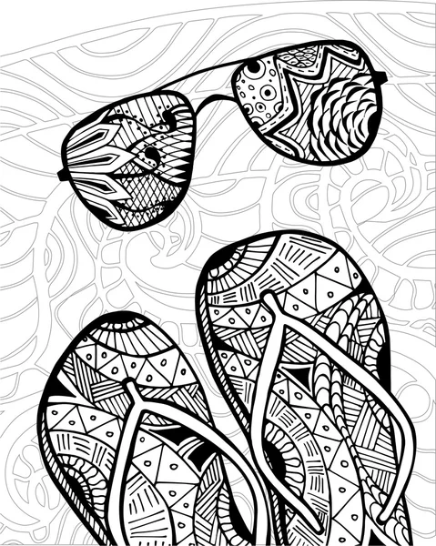 Boyama kitabı için elle çizilmiş zentangle flip flop