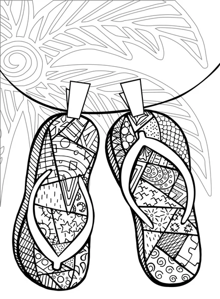 Boyama kitabı için elle çizilmiş zentangle flip flop