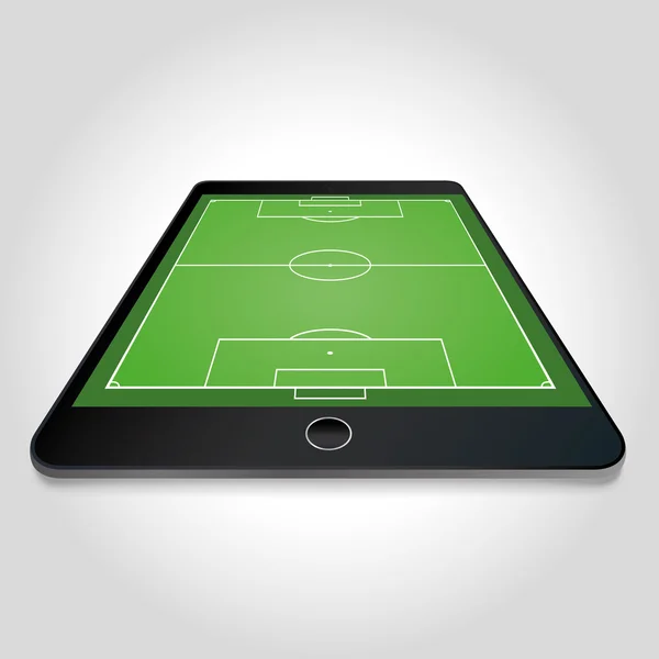 Campo di calcio sullo schermo del tablet — Vettoriale Stock