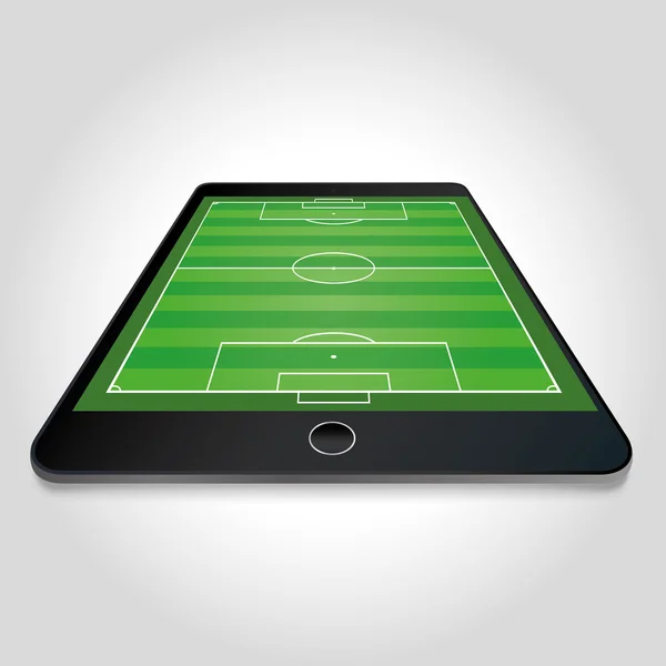 Campo di calcio sullo schermo del tablet — Vettoriale Stock