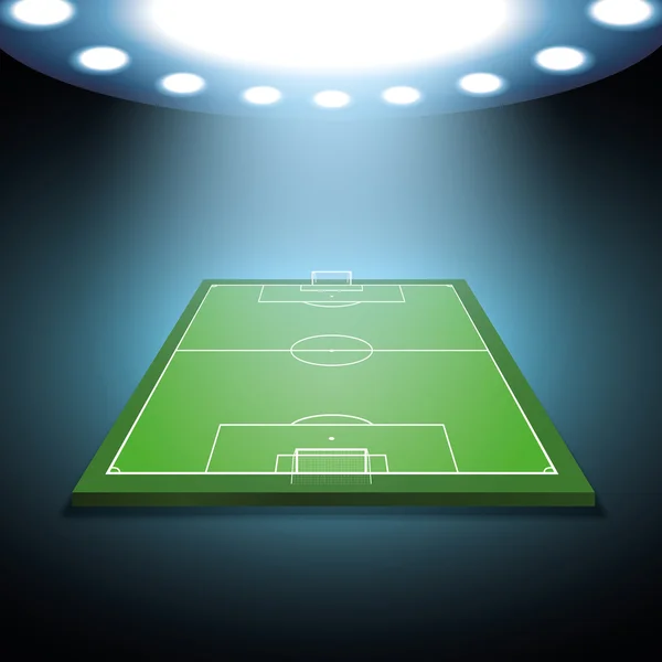 Světlé reflektory osvětlené fotbalové hřiště — Stockový vektor