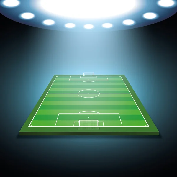 Яркие прожекторы освещенное футбольное поле — стоковый вектор