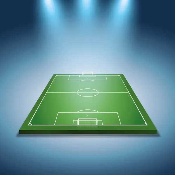 Яркие прожекторы освещенное футбольное поле — стоковый вектор