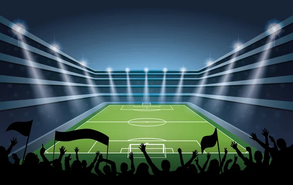 Izgatott tömeg az emberek egy labdarúgó-stadion. — Stock Vector