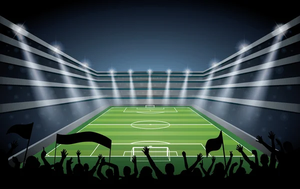 Excited crowd of people at a soccer stadium. — Stock Vector