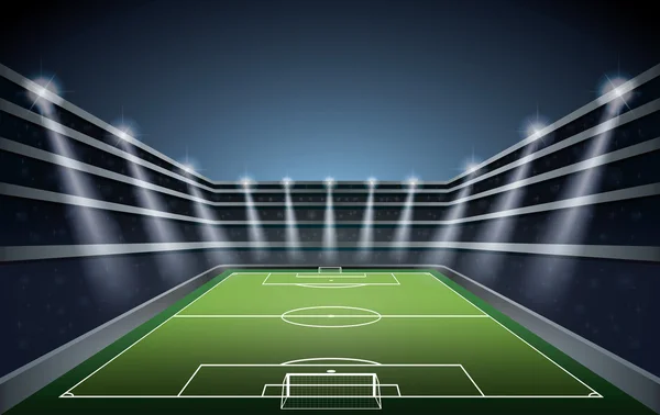 Voetbalstadion met spot licht. — Stockvector