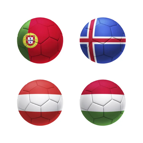 3D μπάλα ποδοσφαίρου με ομάδα F ομάδες σημαίες — Φωτογραφία Αρχείου