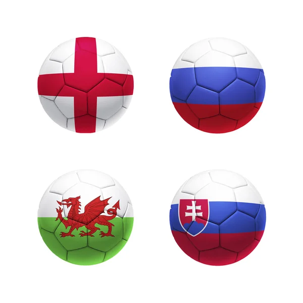 3D-s futball-labda, B-csoport, csapat zászlók — Stock Fotó