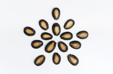 Beyaz arkaplanda karpuz tohumları