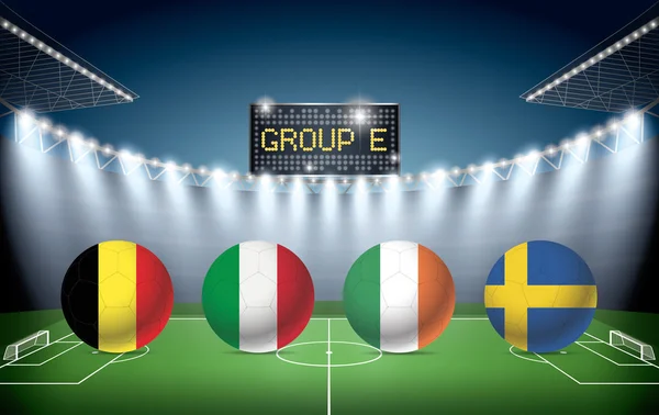 Soccer Stadium with group E team flags. — Stock Vector