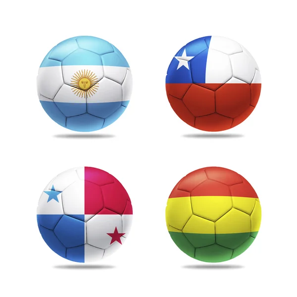 3D μπάλα ποδοσφαίρου με ομάδα Δ ομάδες σημαίες — Φωτογραφία Αρχείου