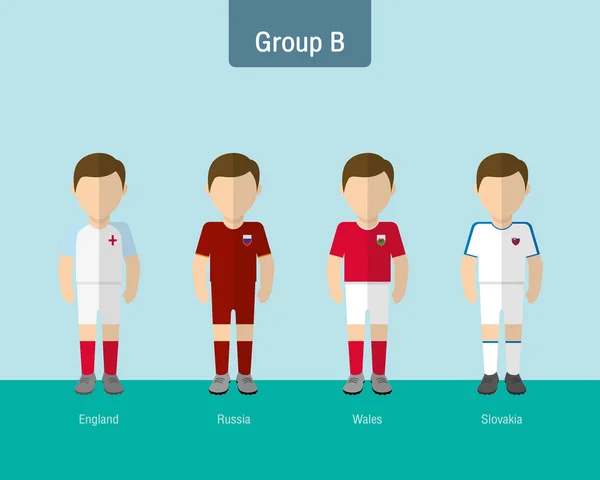 Fútbol uniforme grupo B. diseño plano . — Vector de stock