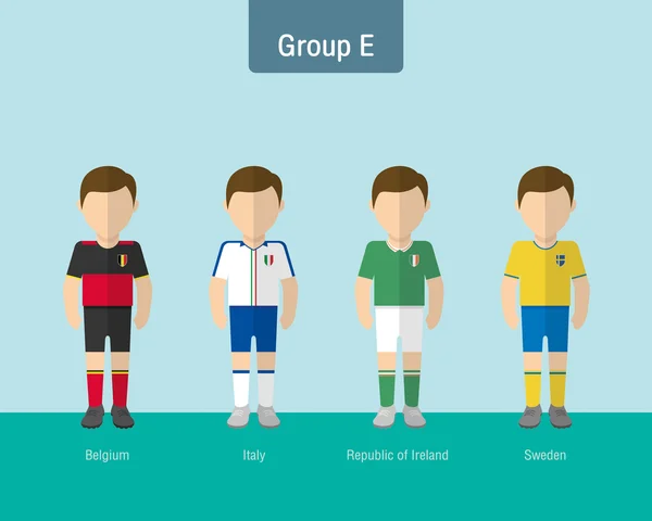 Fútbol uniforme grupo E. diseño plano . — Vector de stock