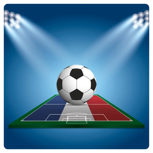 Football ou soccer sur drapeau français, avec des projecteurs lumineux illumi — Image vectorielle