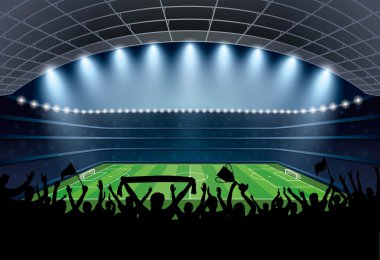 Heyecanlı kalabalığın bir futbol stadyumu. Futbol Stadyumu.
