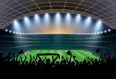 Heyecanlı kalabalığın bir futbol stadyumu. Futbol Stadyumu.