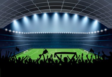 Heyecanlı kalabalığın bir futbol stadyumu. Futbol Stadyumu.