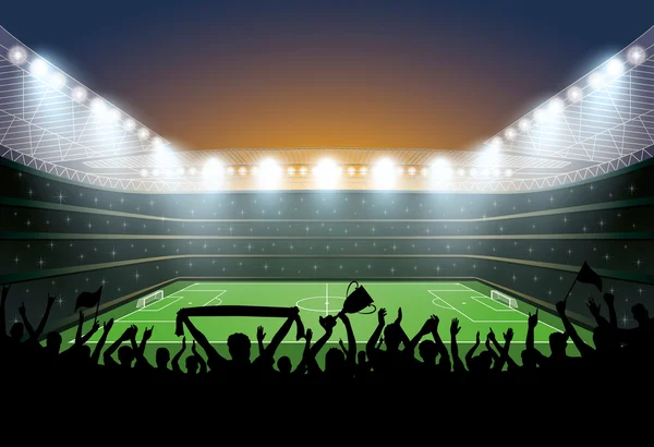 Izgatott tömeg az emberek egy labdarúgó-stadion. Labdarúgó-stadion. — Stock Vector