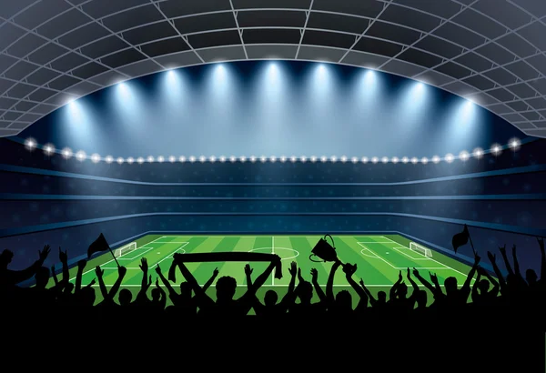 Excited crowd of people at a soccer stadium. Football stadium. — Stock Vector