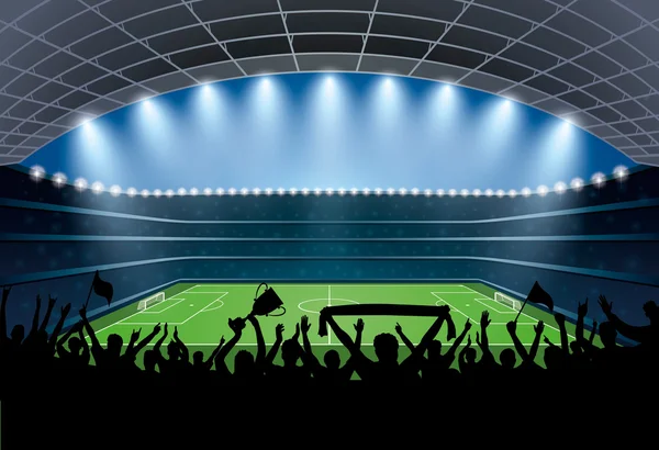 Izgatott tömeg az emberek egy labdarúgó-stadion. Labdarúgó-stadion. — Stock Vector