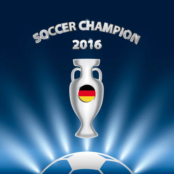 Fotbalový mistr 2016 s trofejí a vlajka Německa. — Stockový vektor