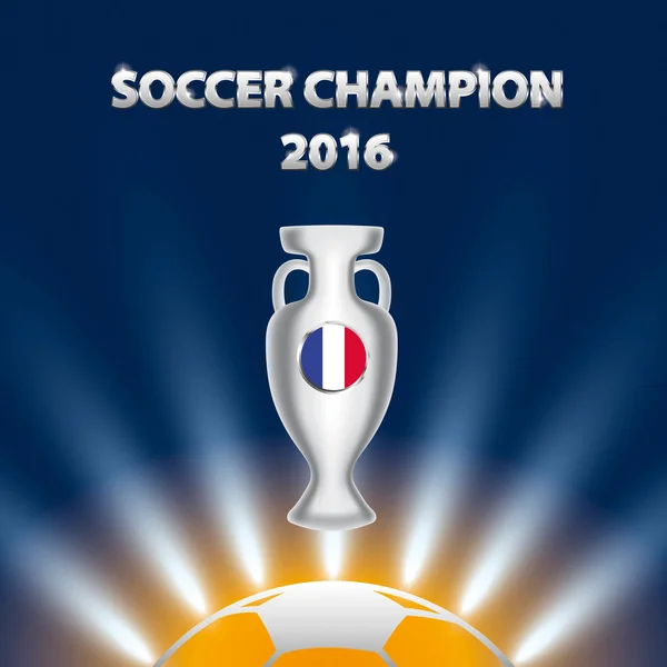 Fotbalový mistr 2016 s trofejí a vlajka Francie. — Stockový vektor