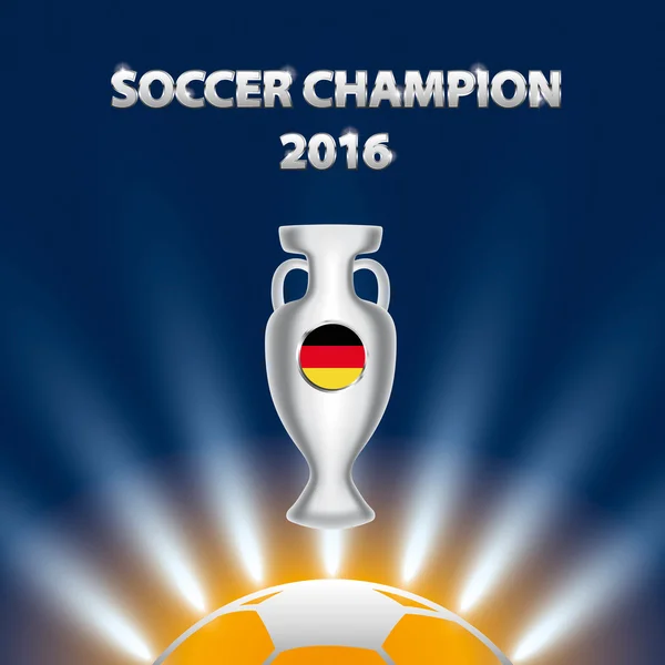 Fotbalový mistr 2016 s trofejí a vlajka Německa.. — Stockový vektor