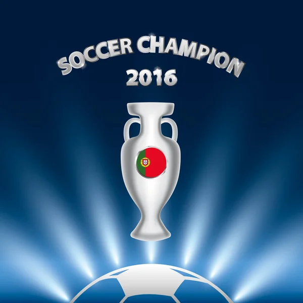 Campione di calcio 2016 con trofeo e bandiera portoghese .. — Vettoriale Stock