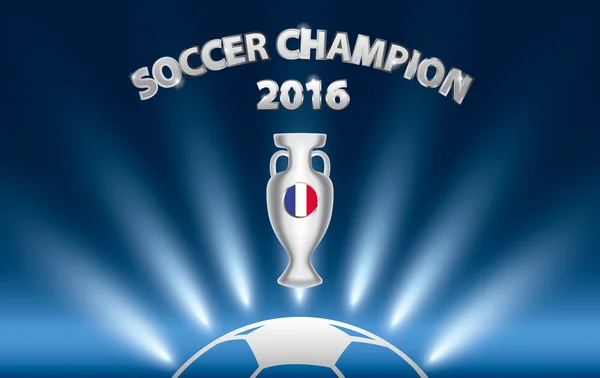 Πρωταθλητής ποδοσφαίρου 2016 με τρόπαιο και σημαία της Γαλλίας. — Διανυσματικό Αρχείο