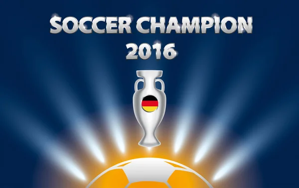 Fotbalový mistr 2016 s trofejí a vlajka Německa. — Stockový vektor
