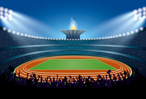 Excited Crowd of People at Athletics Stadium. Summer Games 2016. — Stock Vector