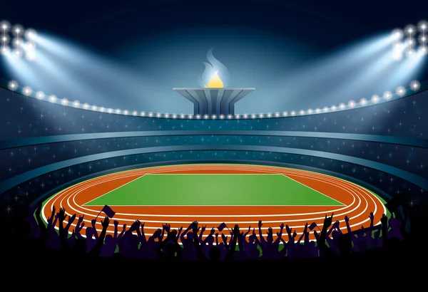 Emocionada multitud de personas en el estadio de atletismo. Juegos de Verano 2016 . — Archivo Imágenes Vectoriales