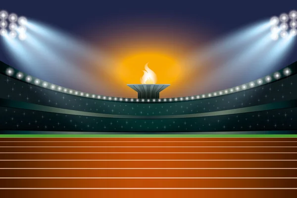 Atletiek stadion met baan op algemene front nacht weergave. Vector — Stockvector