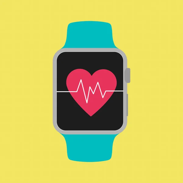 Relógio inteligente mostrado batimento cardíaco na tela com fundo amarelo . —  Vetores de Stock