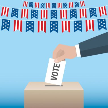 USA presidential election day concept. Hand putting voting paper clipart