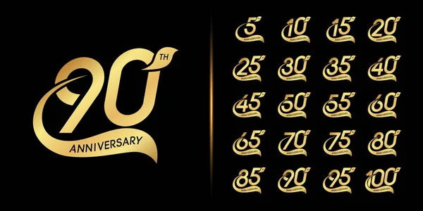 Yıldönümü Logosu Seti Altın Yıldönümü Amblemi Tasarımı Vektör Illüstrasyonu — Stok Vektör