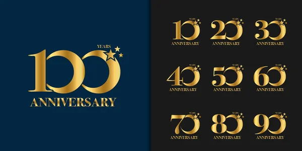 Set Logotipi Dell Anniversario Celebrazione Dell Anniversario Oro Emblema Design — Vettoriale Stock