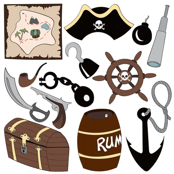 Colección de iconos planos accesorios pirata — Vector de stock