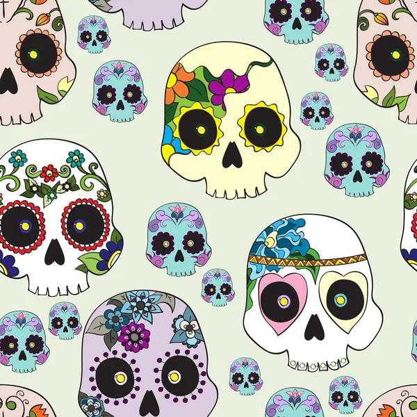 Nahtloses Muster mit mexikanischen Totenköpfen zur Feier des Tages der Toten (dia de los muertos) — Stockvektor